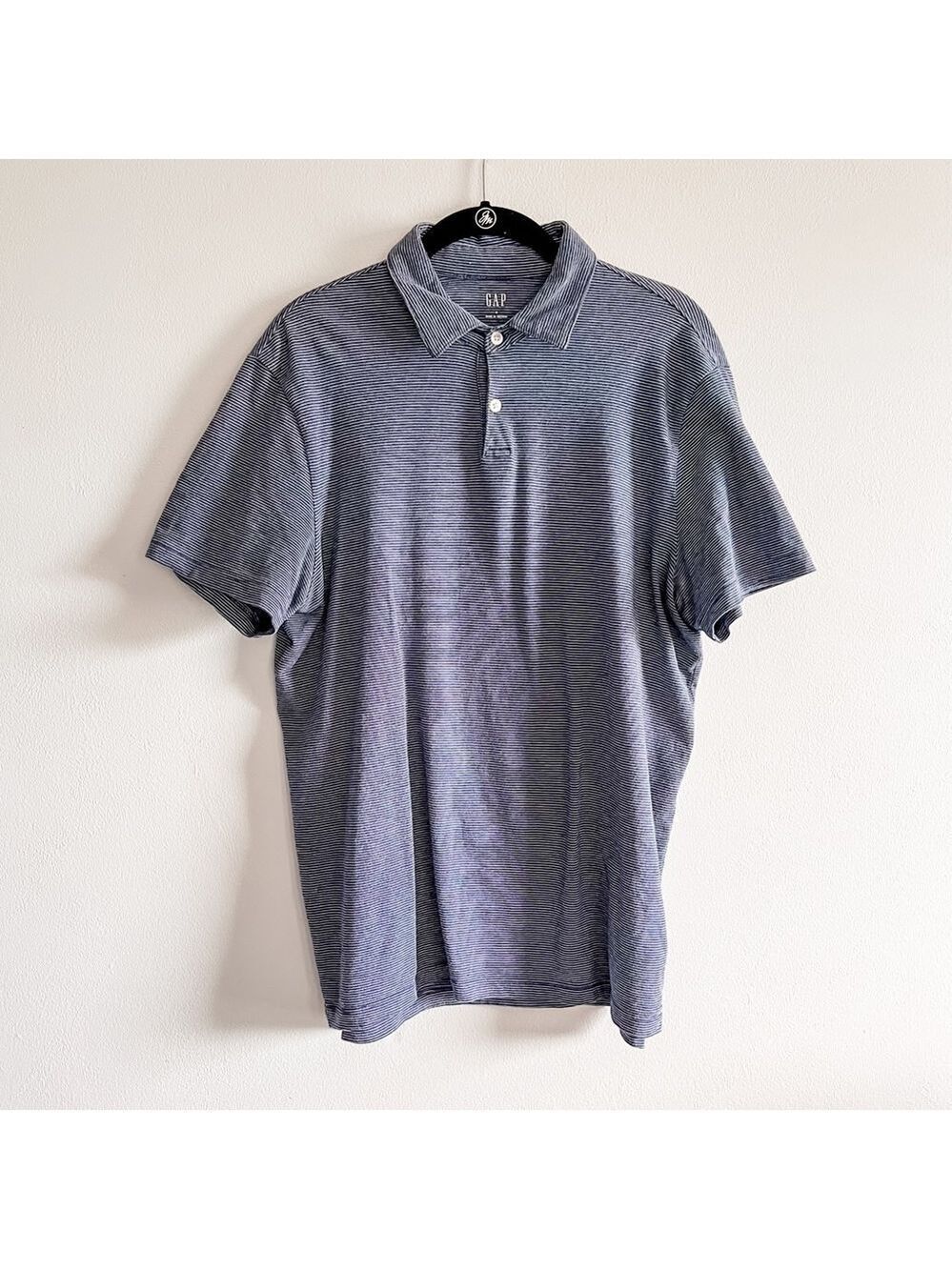 Gap Men’s Navy Blue Thin Striped Cotton Casual Polo Medium